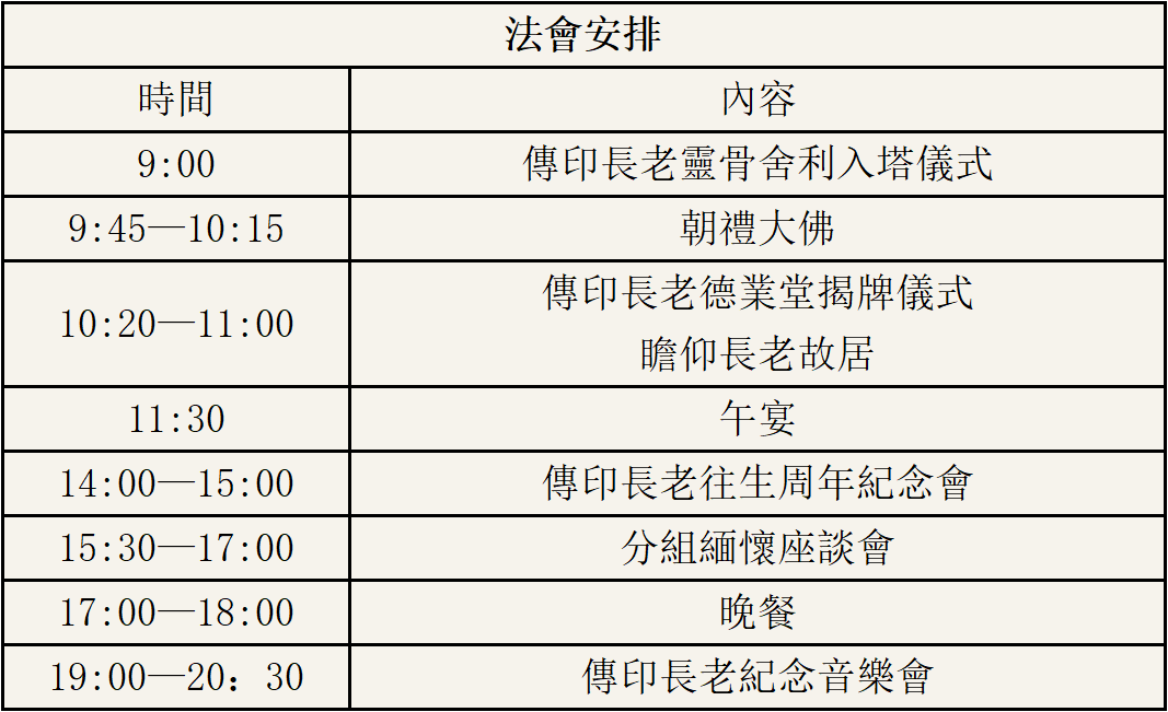 庐山东林寺关于举办“传印长老往生周年纪念会”的通告